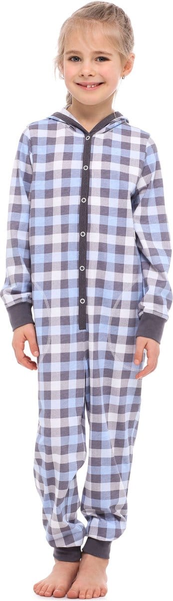 Merry Style Kinder Pyjama - ronde hals - lange mouwen - lange broek met zakken - Katoen - MS-MS10-223-PJ - Graphite Kariert - 134-140