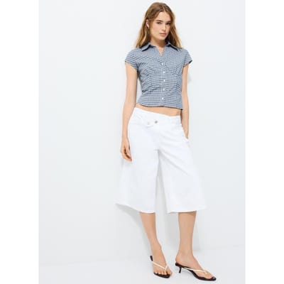 Stradivarius Blouse met korte mouw en naad onder de borst  Marineblauw XS