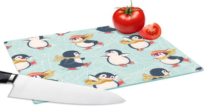 Glazen Snijplank - 28x20 - Kinderen - Pinguïn - Schaatsen - Winter - Patronen - Snijplanken Glas