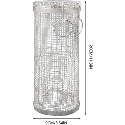 Panier BBQ Premium Haute Qualité Panier de Grillade Roulant en Acier Inoxydable Panier de Grillade Cylindrique en Treillis Métallique Rond Portable Camping Barbecue Extérieur