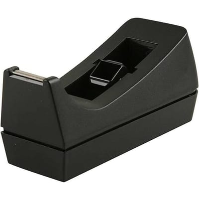 Plakbandhouder - verzwaard - zwart - kunststof - 7 x 17 cm - met afscheur kartels strip - voor normaal formaat rolletjes
