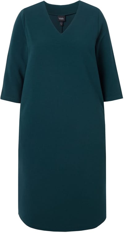 Ulla Popken - Dames - Jersey jurk V-hals 3/4-mouw zakken - Dennengroen - Maat 46+