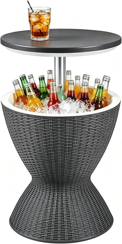Koelbox Tafel - Buitentafel Kruk - Dranken Koel Houden - In hoogte verstelbaar - 30 liter - Grijs