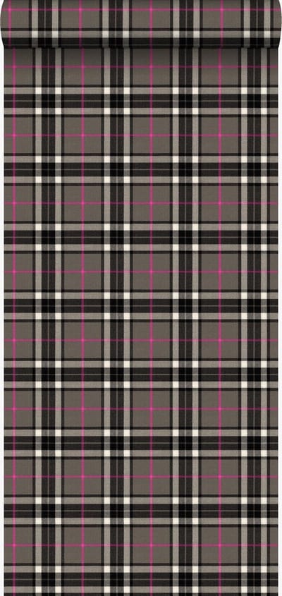 Origin Wallcoverings behang ruiten donkergrijs en roze - 53 cm x 10.05 m - 347472