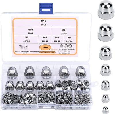Dailygoody - Eikel Koepeldop Zeskantmoeren - Assortiment Kit met Opbergtas - 140 Stuks - Voor Bouw en Techniek - Roestvrij Staal - Geschikt voor B...