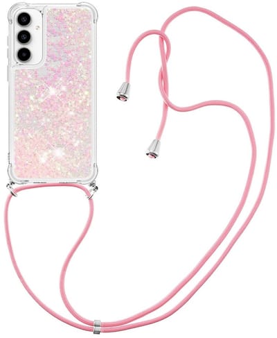 Coverup Hoesje - Geschikt voor Samsung Galaxy A37 Hoesje - Coverup Liquid Glitter Back Cover met Koord - Roze