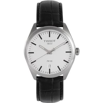 Tissot Pr100 Serie Quartz Uurwerk 100M Waterbestendig Horloge 39Mm Wit Wijzerplaat Roestvrijstalen Kast Leren Band Herenhorloges T101.410.16.031.00 Regular Watch Box,Black Strap white