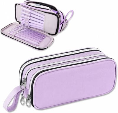 Pennenetui, etui met grote capaciteit, schooletui met 3 vakken, organizer voor meisjes, jongens, tieners, studenten, volwassenen, toilettas（Paars）