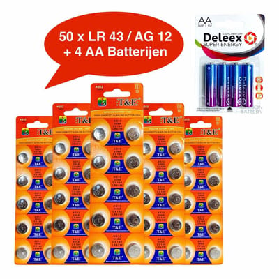 AG 12 / 386A Alkaline batterijen - 5x10 strips - 50 stuks knoopcel Tian Qiu batterijen (ook bekend als LR43 G12 186 GP86A 386 SR43W SR43 SR1142W)