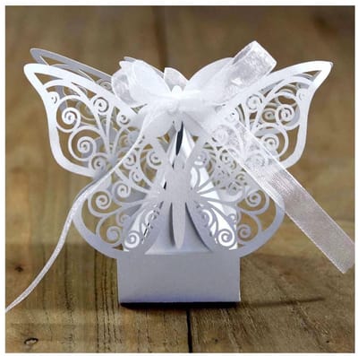 Inovra- Geschenkdoosjes 50 Stuks - Lasergesneden Bonbonnières - Decoratieaccessoires - Bruiloft/Verjaardag - Hoogwaardig Parelglanspapier - Wit - Snoepdozen
