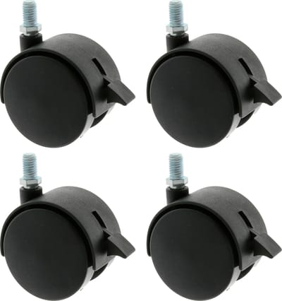 AMIG meubelwiel/zwenkwiel met rem - 4x - D40mm - M6 schroefbevestiging - 35kg - zwart