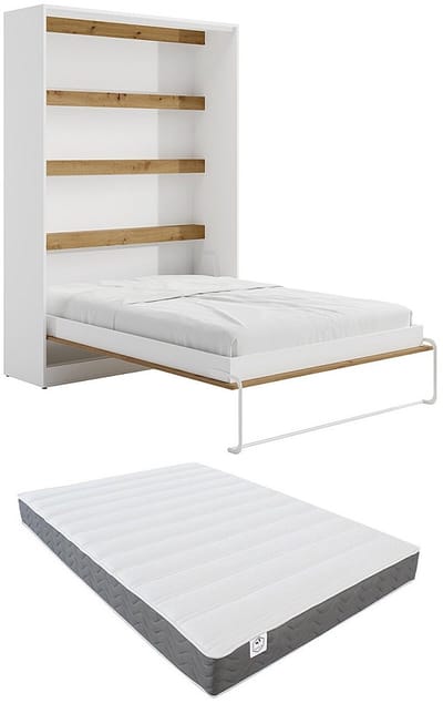 Vente-unique Bedkast hout natuurlijk licht, wit 140 x 200 cm