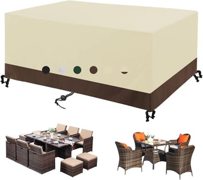 Afdekkingen voor tuinmeubelen, waterdicht, winddicht, Oxford-stof 420D, afdekking voor tuintafel-beige-bruin|| 145 x 61 x 117 cm