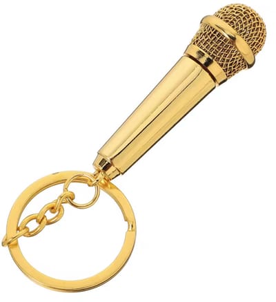Gouden microfoon sleutelhanger - Microfoon hanger - Goudkleurig - Zanger/Zangeres - Muzikanten - Mic Keychain - Grappige sleutelhanger - CHPN