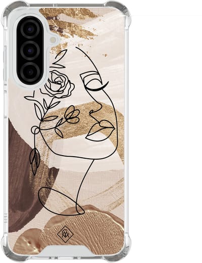 Casimoda® hoesje - Geschikt voor Samsung Galaxy A26 - Abstract Gezicht Bruin - Shockproof case - Extra sterk - TPU/polycarbonaat - Bruin/beige, Transparant