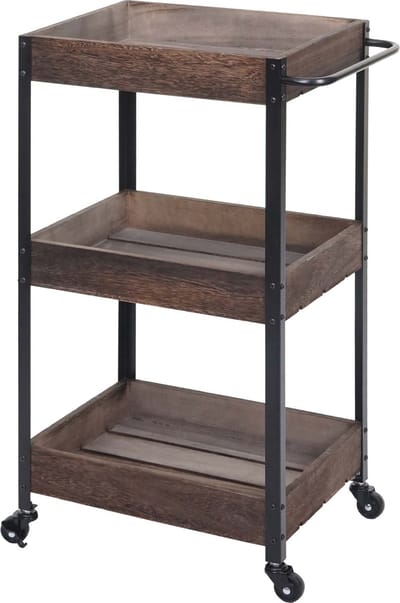 Serveerwagen MCW-H22, keukentrolley bar trolley theetrolley bijzetwagen, massief hout ~ shabby brown
