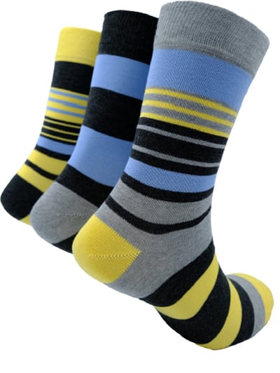 The Sockmaker - Sokken Heren - 3-Pack - Maat 40-46 - Duurzaam Bamboe & Naadloos - Gestreept Grijs met Geel