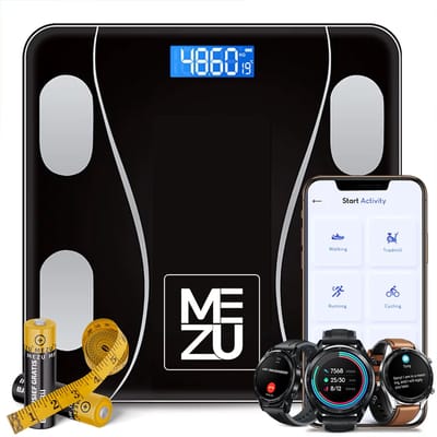 MEZU Smart Personenweegschaal - met APP en 13x Lichaamsanalyse - BMI - Vetpercentage - Weegschalen - Digitaal - Zwart