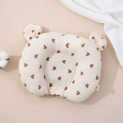 U-vormig babykussen van puur katoen, vormgevend kussen voor baby's, absorberend en machinewasbaar, met een concave vorm voor gelijkmatige drukverdeling, geschikt voor kinderen van 1-3 jaar, wit patroon 4