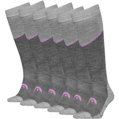 HEAD Skisokken Kneehigh - 6 paar skikousen - Light Grey Melange / Lilac - Maat 31/34