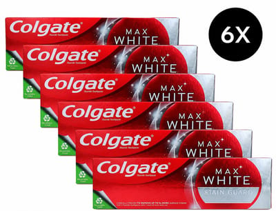 Colgate Tandpasta Max white stain guard + lasting white | 6 stuks