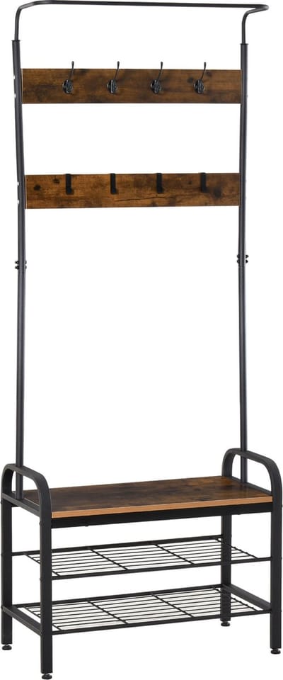HOMCOM-Garderobenständer-Metall, MDF-Platte der Klasse E1-B72 x T34 x H185 cm-Schwarz + Natur