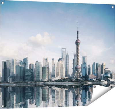 Gards Tuinposter Shanghai Skyline in China - 100x80 cm - Tuindoek - Tuindecoratie - Wanddecoratie buiten - Tuinschilderij