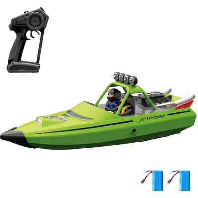Boot met afstandsbediening 2,4 GHz 28 km/u Afstandsbediening Schip Speelgoed Cadeau voor kinderen Volwassenen Jongens Batterij bijna leeg 2 battery groen