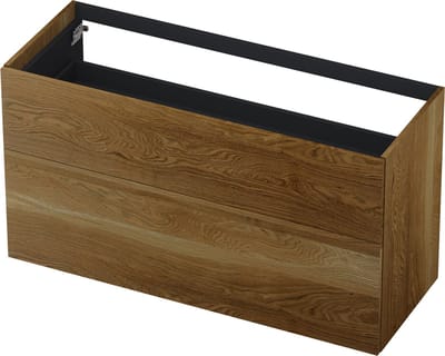 INK wastafelonderkast 2 laden greeploos push to open echt hout 100x45x65cm, massief eiken ash grey