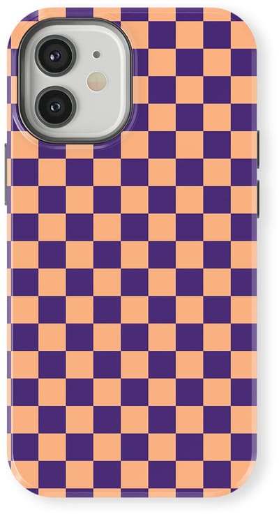 Design Hoesje geschikt voor iPhone 12 | Geschikt Voor Mag | Tiny Squares Checkered Print | Backcover geschikt voor iPhone 12 Pixel Peach