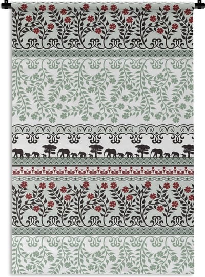 Wandkleed - Wanddoek - Planten - Olifant - Patroon - 60x90 cm - Wandtapijt
