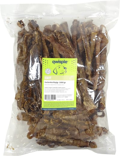 Qwisple Geitenluchtpijp - 100% Natuurlijke Hondensnacks Gedroogd - Hypoallergeen - 1000 gr
