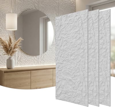 Froadp 3 stuks Plaatwerk met rotslook, 120 x 60 cm, 5 cm dik wandpanelen, PU-wandbekleding Zuiver wit