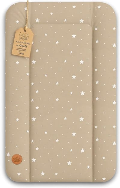 Verschoonmat Waterdicht Afwasbaar Baby 70x50 cm - Voor Verschoningsmeubel Verschoningselement Commode Wasmachine Zachte Hygiënische Mat Makkelijk Schoon Te Maken Oeko-Tex Beige met witte sterren