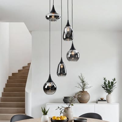 LumenXL LumenXL - Eetkamer hanglamp Loua - Smoke glas - 5-lichts - Zwart - E14