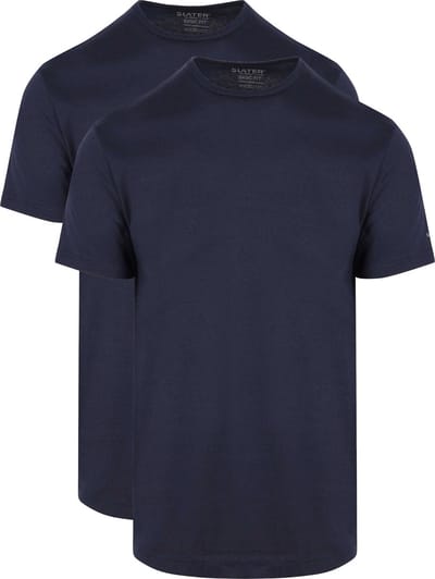 Slater 7510 - BASIC FIT 2-pack T-shirt ronde hals korte mouw navy L 100% katoen