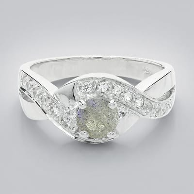 Cavill - Zilveren Ring met Spectroliet 0,4 ct & Witte Topaas 0,22 ct - 925 Sterling Zilver - Modern Elegant Design - Maat 17