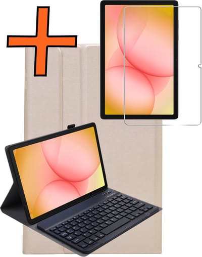 Hoesje - Geschikt voor Samsung Galaxy Tab A11 Plus - Met Screenprotector - Keyboard Book Cover - Toetsenbord Case - Hoes - Goud