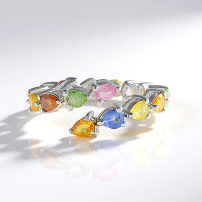Cavill - 925 Sterling Zilver Ring - Blauwe Peervormige Saffier 0.186 ct - Roze Mozambique & Madagaskar Saffieren 2.932 ct - Filigraan Druppelring