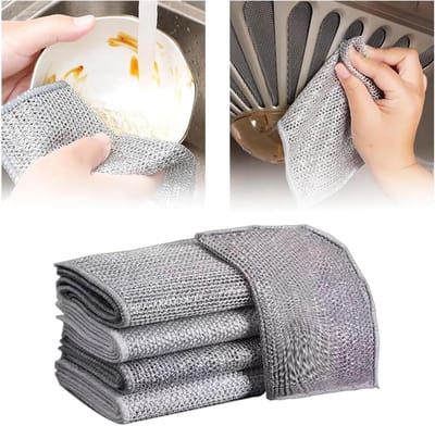 Set van 4 Herbruikbare Schoonmaakdoeken 30 cm x 30 cm, Krasbestendige Keukenhanddoeken voor Pannen en RVS Schoonmaakdoeken