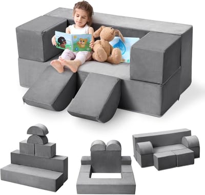 Modulaire Speelbank voor Kinderen - 6-Delige Kinderbank & Peutersofa - Zacht Schuim met Wasbare Hoes - 100x50x40 cm - Donkergrijs