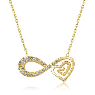 925 Sterling Zilveren Hart & Oneindigheid Ketting – Vergulde Damesketting met Zirkonia – Symbool van Eeuwige Liefde