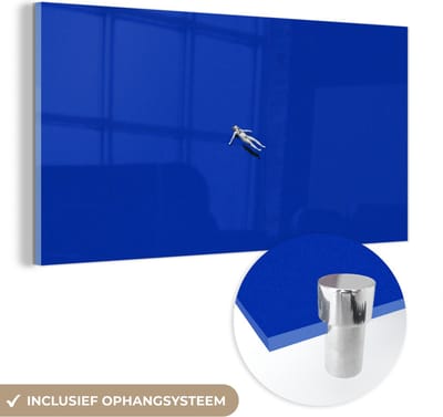 MuchoWow® Glasschilderij 40x20 cm - Schilderij acrylglas - Vintage - Blauw - Vrouw - Foto op glas - Schilderijen