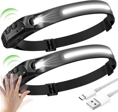 2 x led-hoofdlamp, oplaadbaar, vermogen, USB-licht, hoofdlamp 230, handsfree, voor kamperen, vissen, fietsen, hardlopen