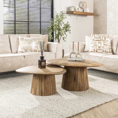 Dimehouse Mango Cove Driehoekige Salontafel Set van 2 Massief Mango Zand - 72 x 93 x 45 cm - Hout - Japandi - Driehoek