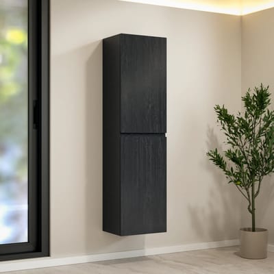 Mirlux Badkamerkast Ruvo - 150cm - Zwart Eiken - Hangende Kolomkast met 2 Deuren