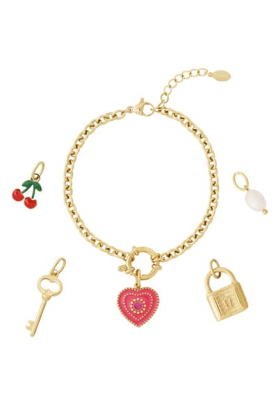 Hart DIY armband - Gold - Kers - Sleutel