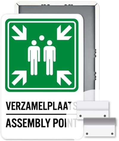 BHV Verzamelplaats – Assembly Point bord - Weerbestendig Aluminium - 30x45 cm - Bevestiging: Met muur-/ wandmontage beugels