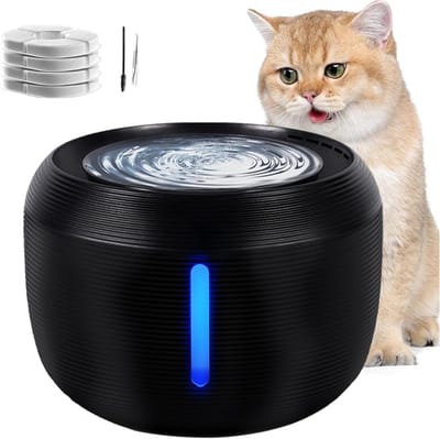 YOR® Drinkfontein Kat - Drinkfontein Kat Happy Things - Drinkfontein Kat Draadloos - Drinkfontein Kat Keramiek - Drinkfontein Kat Zonder Filter - Zwart - 21cm x 21cm x 15cm