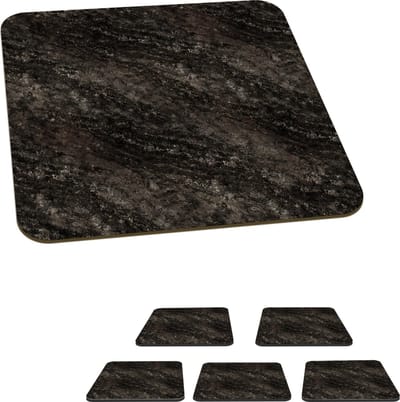 Onderzetters voor glazen - Graniet - Marmer - Patronen - Zwart - 10x10 cm - Glasonderzetters - 6 stuks